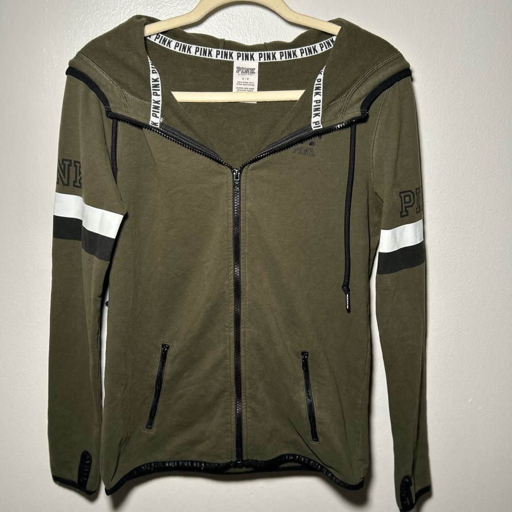 PINK Victoria's Secret Olive Green Zip-Up Hoodie - Picture 2 of 6